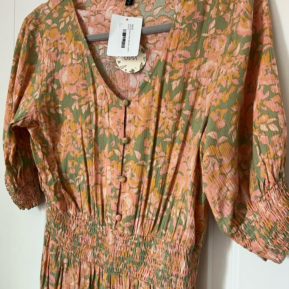 Sage/Orange Floral Smocked Jumpsuit